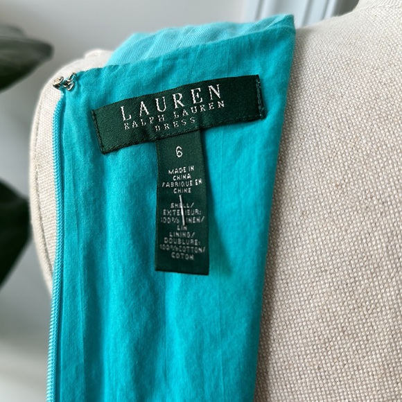 Ralph Lauren Dress, Linen, Turquoise, Size 6, Drop Waist - Picture 7 of 9
